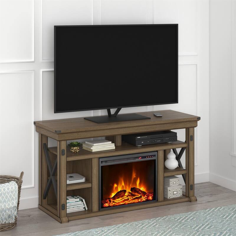 Roomfitters Wildwood Fireplace TV Stand for TVs up to 60 Inches, Electric Insert with Remote, Gray Finish