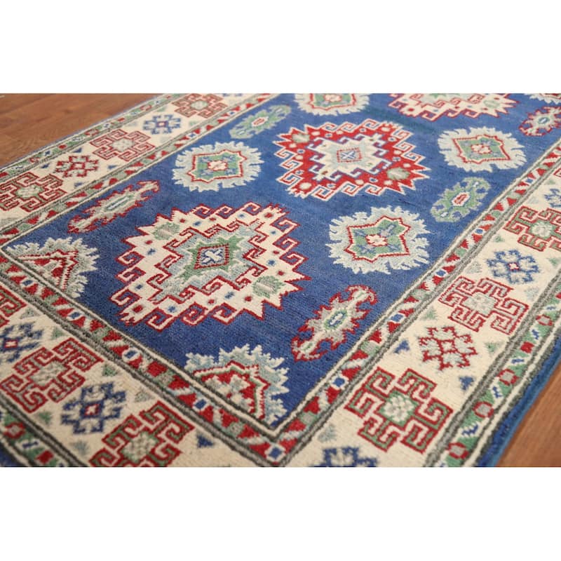 Traditional Blue Kazak Foyer Rug Hand-Knotted Wool Carpet - 2'7"x 4'1"