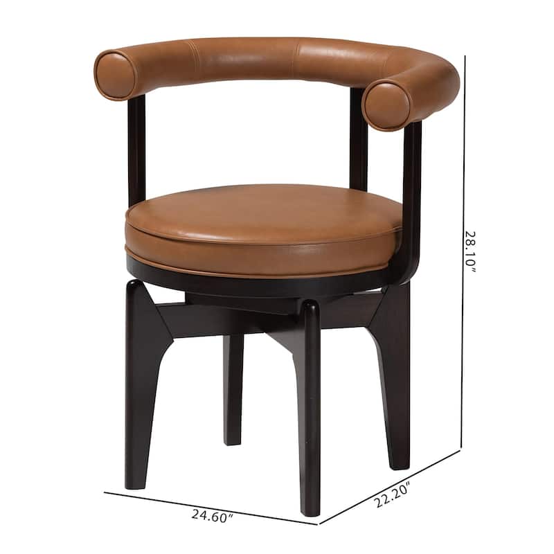 Delacruz Swivel Dining Chair - Round Open Back Accent Chair with Faux Leather Upholstery, Modern Contemporary Seating