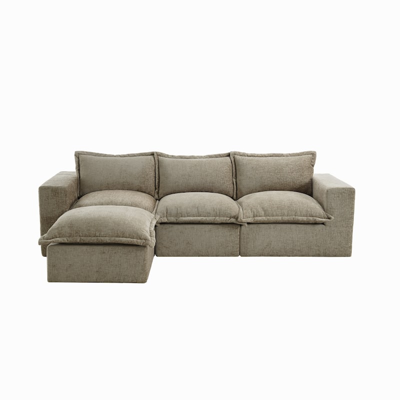 Chenille No Assembly Modular Sectional Sofa Cloud Couch with Ottoman
