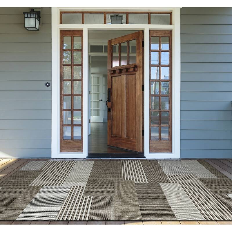 Samantha Graphic Stripe Light Brown- Gray Indoor/ Outdoor Area Rug