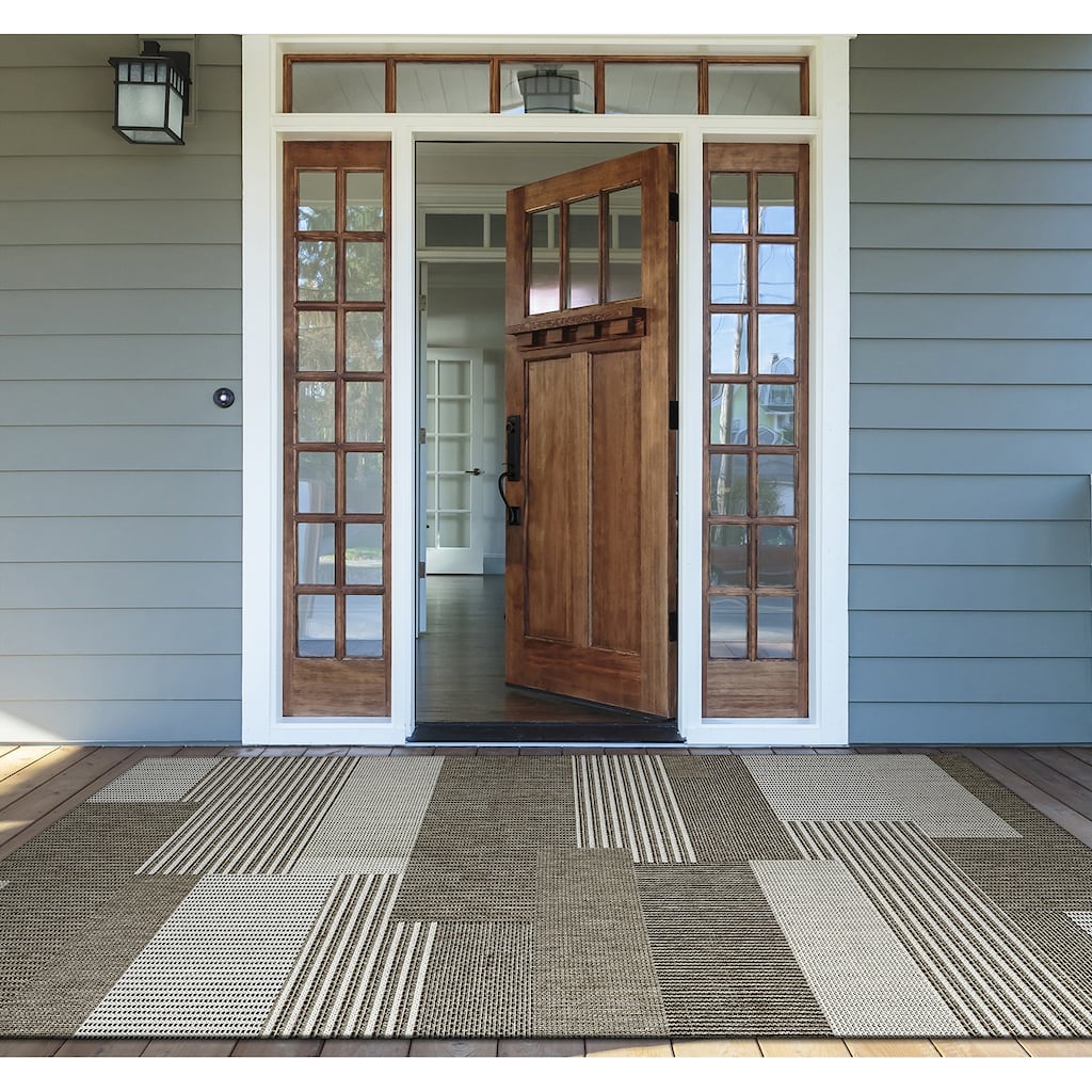 Samantha Graphic Stripe Light Brown- Gray Indoor/ Outdoor Area Rug