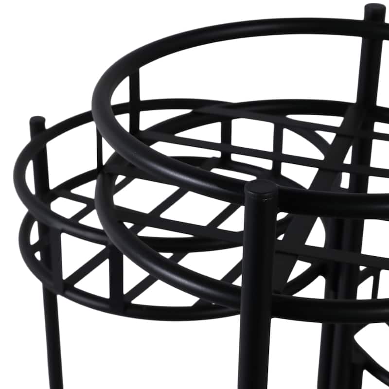 Metal Plant Stand 3-Tier Round Grid Design Powder-Coated - 22" Black - 10" x 10" x 22"
