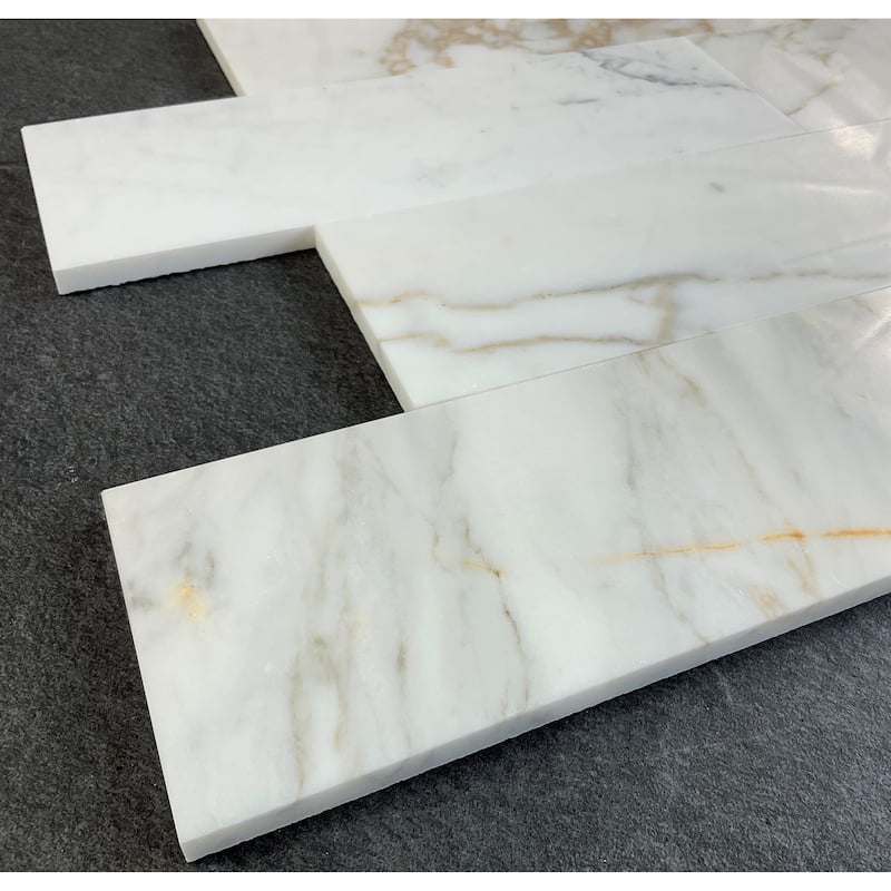 Calacatta Gold 4 x 12 Subway Wall and Floor Tiles - Case (5 Sheets)