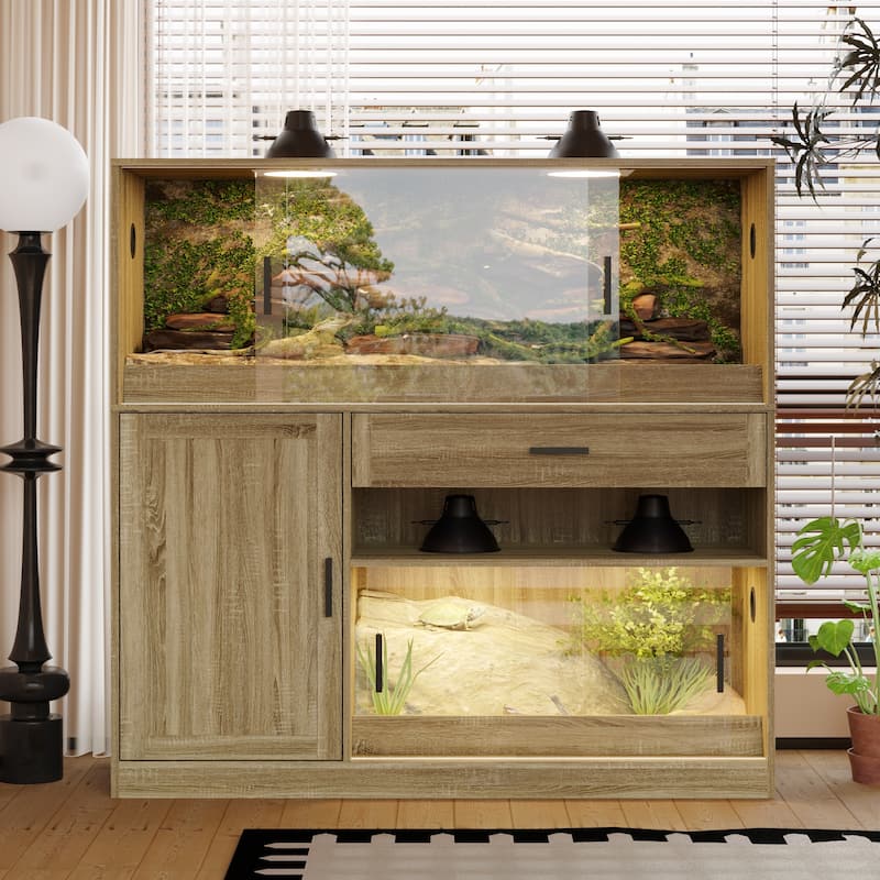Reptile Cabinet Reptile Enclosure Cabinet with Tempered Glass Sliding Doors - 53.1"W