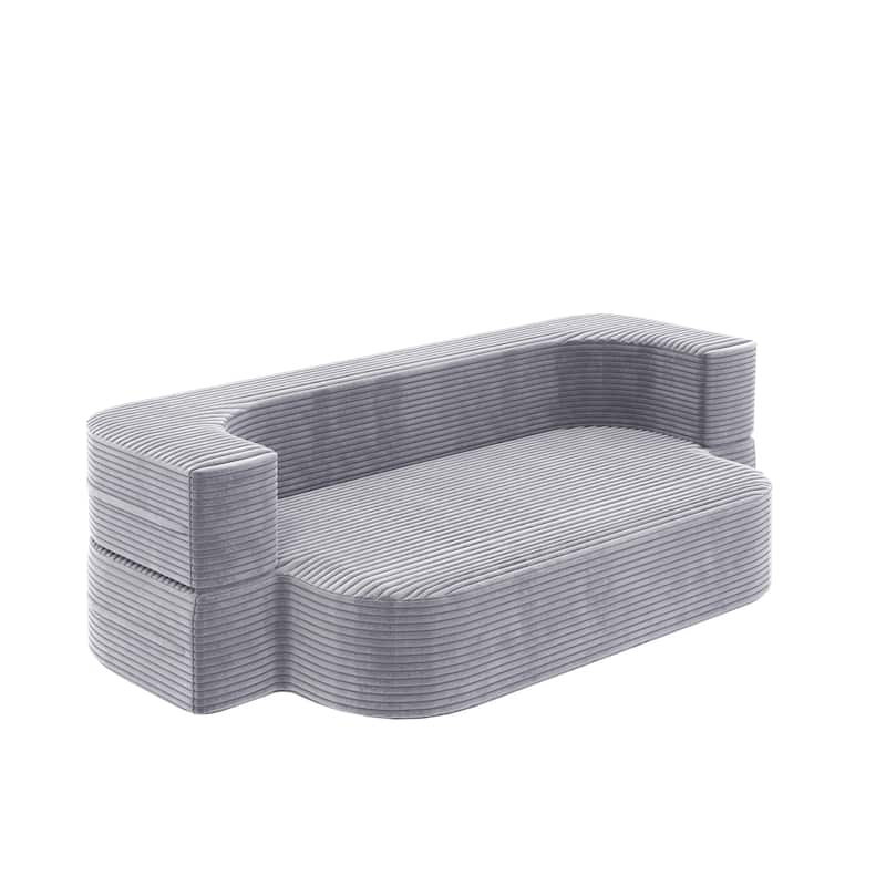 78.7" Modern Convertible Corduroy Sofa Bed with 2 Pillows, Floor Deep Seat Sleeper Couch, Foldable 2-in-1 Sofa for Living Room