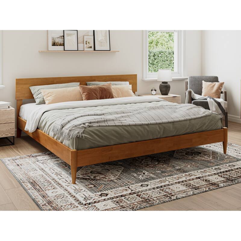Aria Solid Wood Modern Low Profile Platform Bed - Light Toffee - King