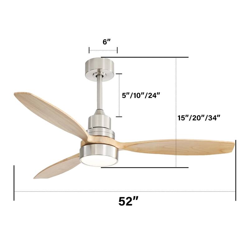 52 Inch Integrated LED Ceiling Fan with Light and Remote Control Solid Wood Blades for Living Room