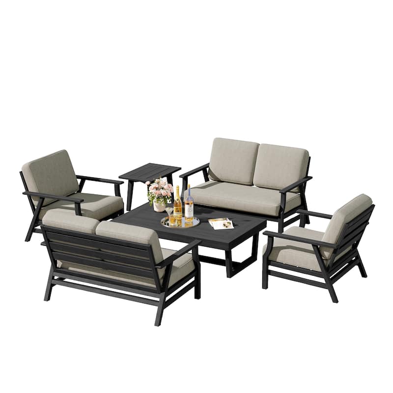 4-Piece Teak Outdoor Conversation Set With 2 Loveseats, Coffee Table & Side Table