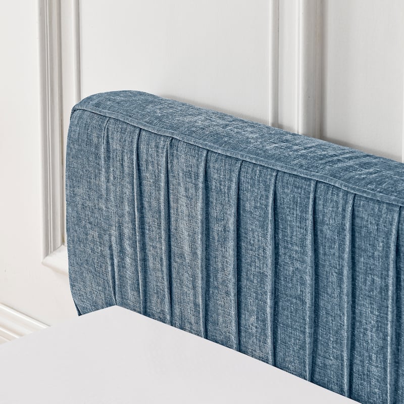 Queen Size Upholstered Bed Frame - Chenille Fabric, Pleated Design, Headboard, No Box Spring Needed