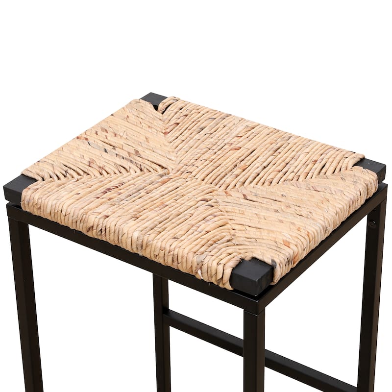 Set of 2 Water Hyacinth Woven Bar Stools for Kitchen Counter Water Hyacinth Grass Backless Barstools with Footrest