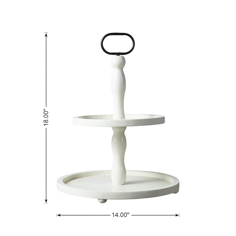 Glitzhome 18"H White Wooden Two-Tier Tray With Handle