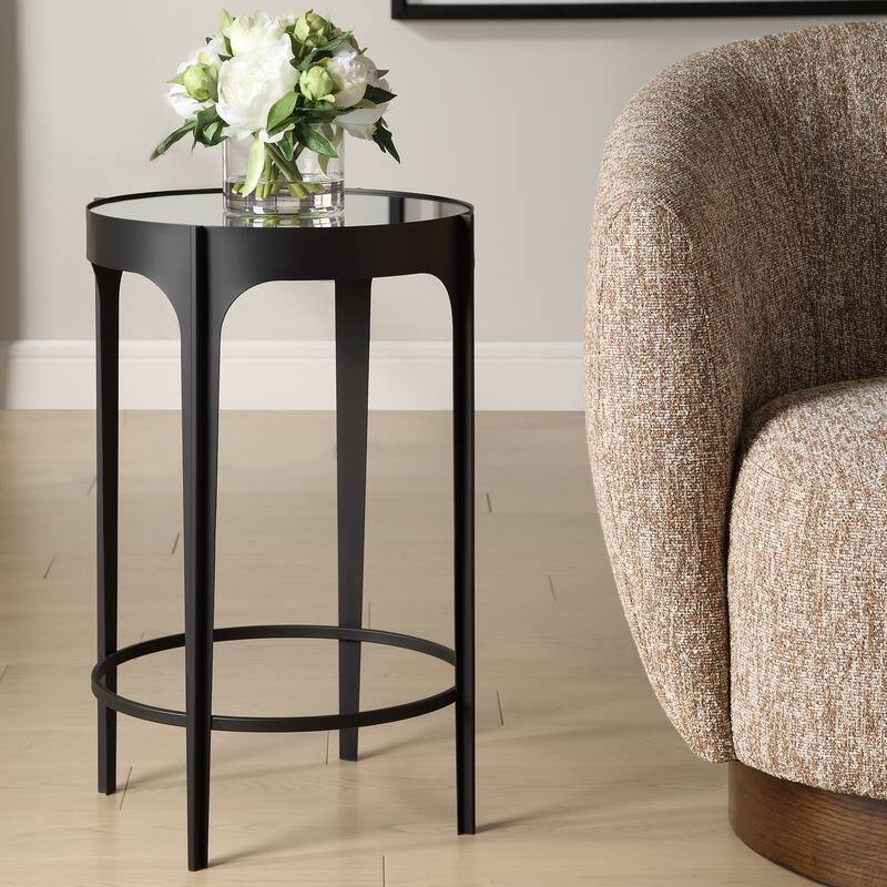 Matte Black Iron and Mirror Accent Table by Grace Feyock - 24.02"H x 16.14"W x 16.14"D