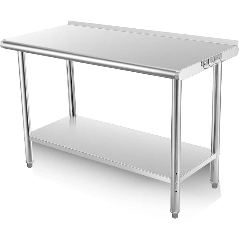 48 x 24 Stainless Steel Prep Table with Under Shelf, Hooks