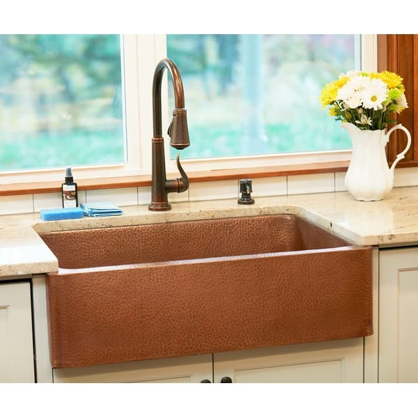 slide 2 of 12, Lange Copper 30" Single Bowl Farmhouse Apron Front Undermount Kitchen Sink