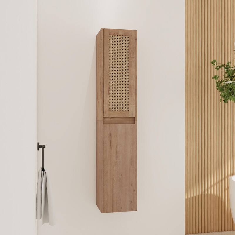 MEDUNJESS Bathroom Side Cabinet, Float Mounting Design - Beige - 12"