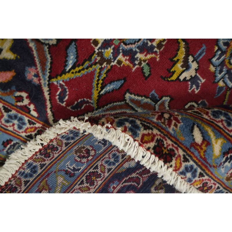 Hand Knotted Oriental 100% Wool Carpet Traditional Floral Red Kashan Area Rug - 13' 5'' X 9' 7''