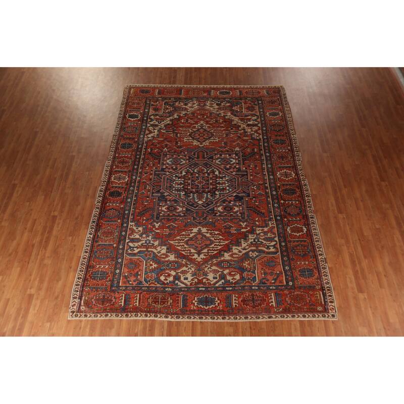 Pre-1900 Antique Heriz Persian Rug Handmade Wool Carpet - 8'11"x 12'5"