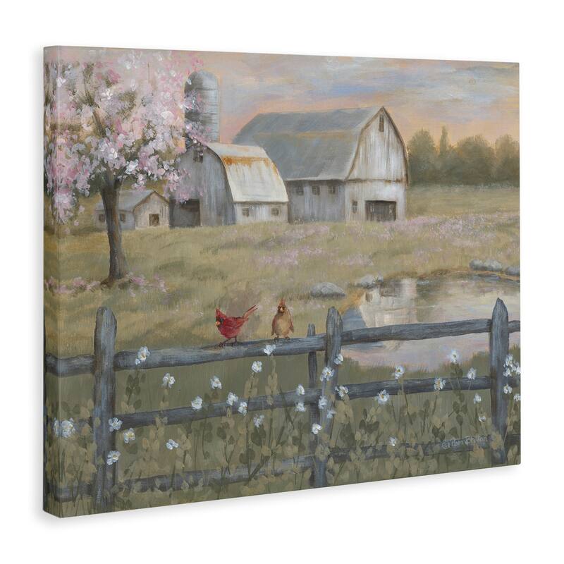 Stupell Blossoming Trees Birds Perched Country Farm Fence Canvas Wall Art, Design by Pam Britton