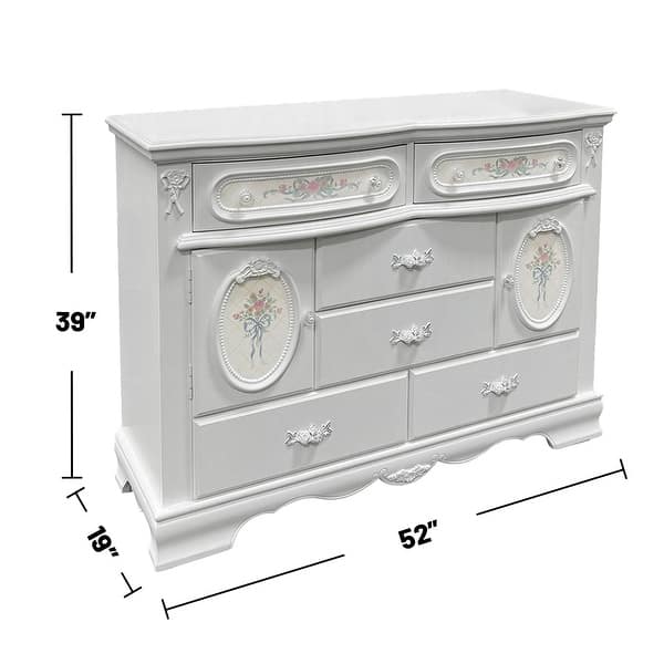6 Drawer and 2 Doors Wooden Dresser with Crystal-like Knob Handle in White Finish
