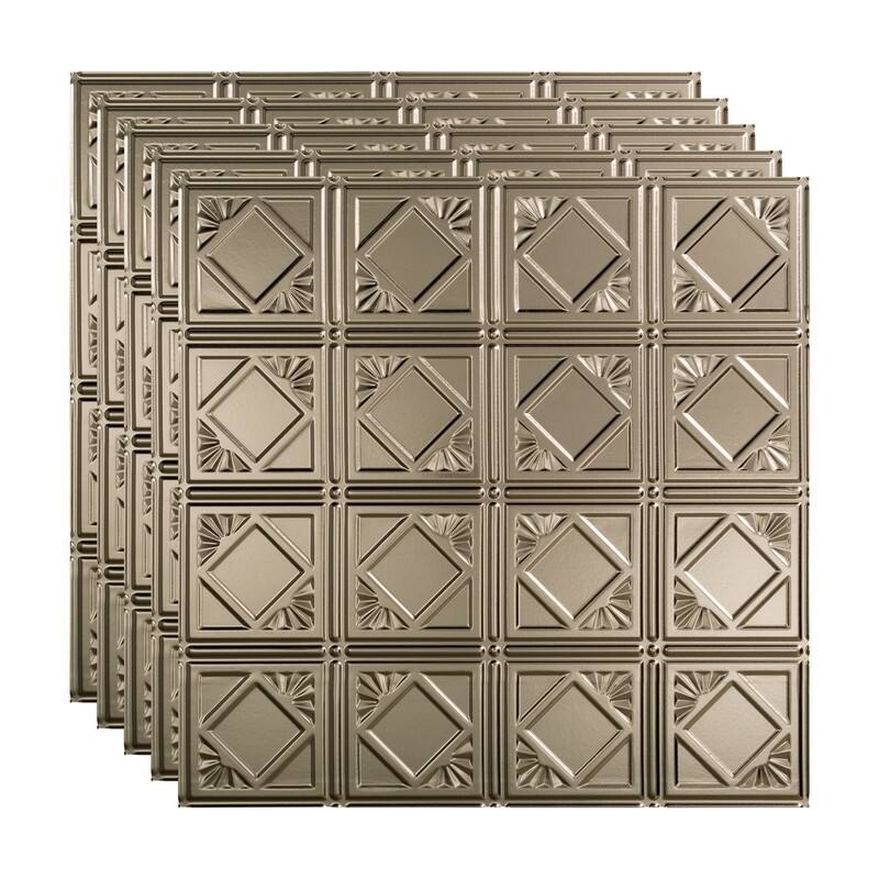 FASÄDE Traditional Style 4 Decorative Vinyl 2ft x 2ft Lay in Ceiling Panel in Brushed Nickel (5 Pack) - 5 Pack - Brushed Nickel