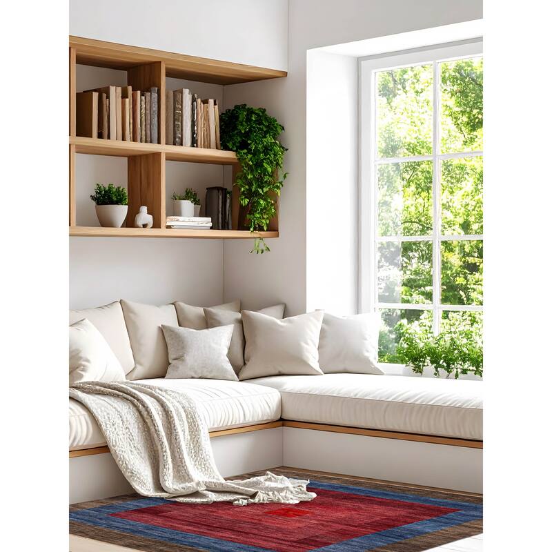 ECARPETGALLERY Hand-knotted Pak Finest Gabbeh Red Wool Rug - 7'9 x 7'8