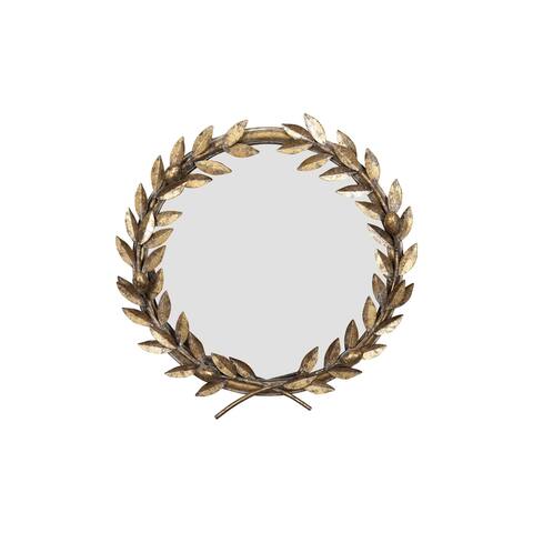 Round Antique Gold Metal Laurel Wreath Wall Mirror - Distressed Gold