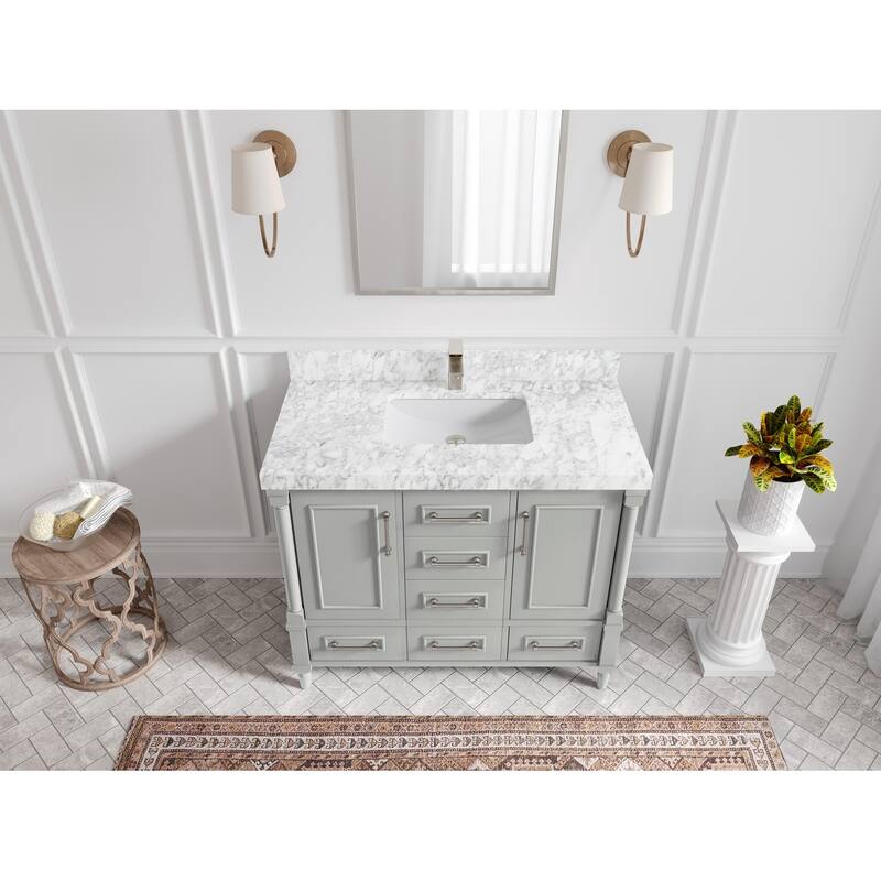 Willow Collections 42 in. W x 22 in. D Aberdeen Single Bowl Sink Bathroom Vanity with Countertop - 2" Carrara Marble - Coventry Gray