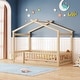 preview thumbnail 26 of 31, Twin Size Floor Bed House Bed with Roof and Fence Natural - Twin