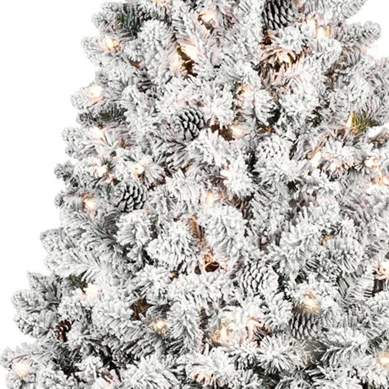 HomeRoots 7' White Pre Lit Full Flocked Fir Christmas Tree - 45.00 in. x 84.00 in. x 45.00 in.