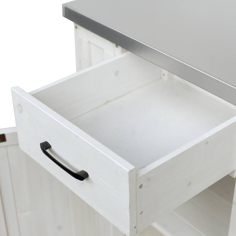 Fir Wood Outdoor Kitchen Prep Station Cart with Stainless Steel Top & Towel Rack