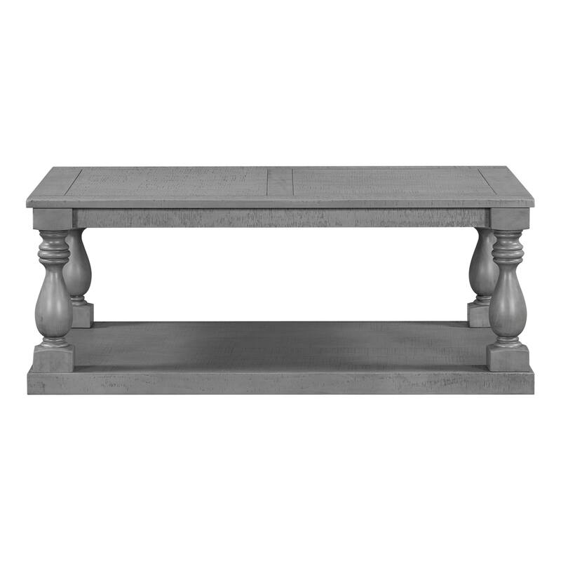 Luxurious Vintage Wooden Coffee Table With Column Legs