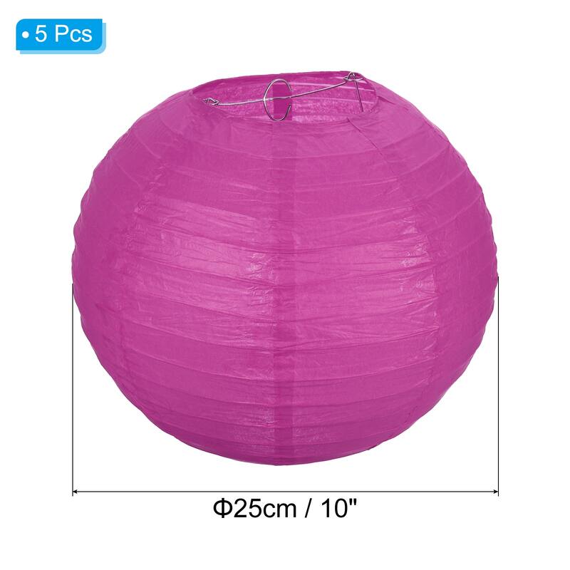 5 Pcs Paper Lanterns Round Hanging Chinese/Japanese Lantern Decor - Rose Red - 10"