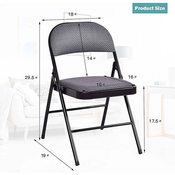 2 Pack Folding Chairs With Padded Cushion – Commercial Grade, Fabric Seat & Back, Gray