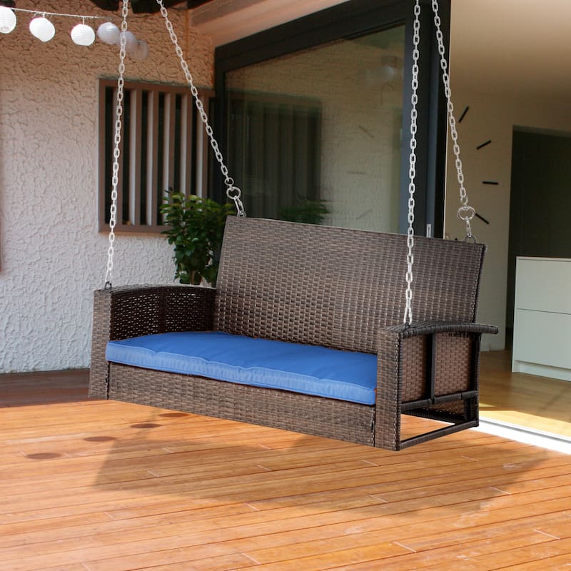 Outdoor Two-Person Swing Chair, Durable Handwoven Wicker Bench with Adjustable Hanging Chains Hanging Swing Bench