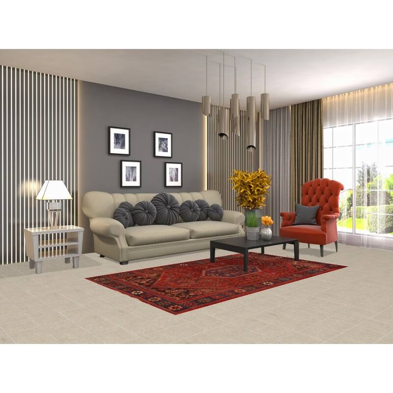 Red Hamedan Persian Vintage Rug Handmade Wool Carpet - 4'1" x 7'1"