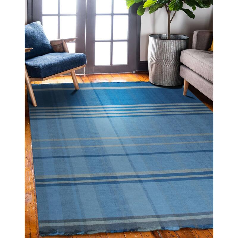 Home Decor EORC Hand-Knotted Wool Flat Weave Rug, Denim Stylish and Durable Area Rug for Adding Comfort and Texture to You