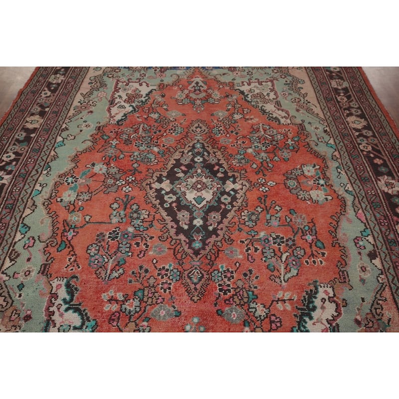 Hamedan Persian Vintage Area Rug Hand-Knotted Wool Carpet - 7'0"x 9'9"