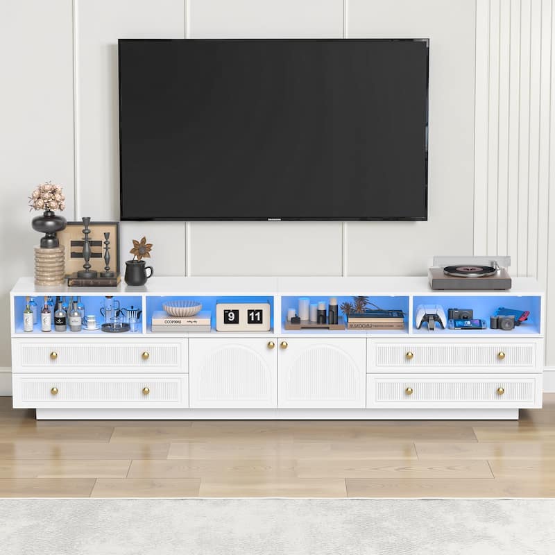 Pocassy 86.6in LED TV Stand for 85/90/95/100 inch TV - White