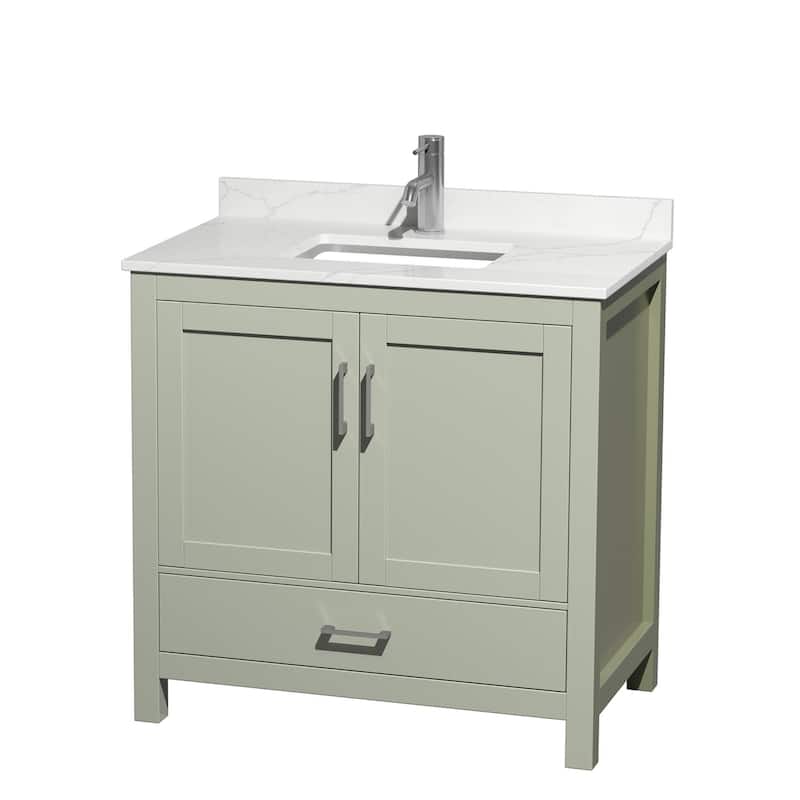 Wyndham Collection WCS141436S-QTZ-UNSMXX Sheffield 36" Free Standing - Light Green / Giotto Quartz Top / Brushed Nickel