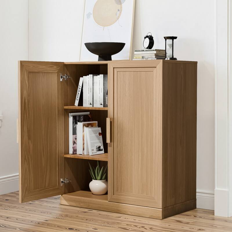 Wooden Accent Cabinet Storage Modern Sideboard Buffet Cabinet with Adjustable Shelf for Living Room Dining Room Entryway - 36" x 31" x 16" - Natural