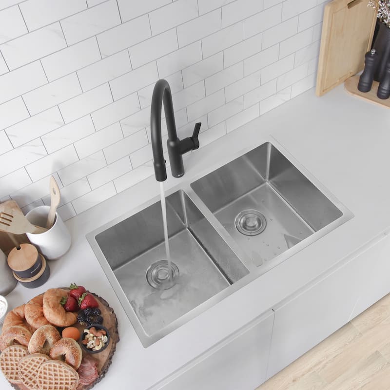 Undermount 30" Stainless Steel Double-Bowl Kitchen Sink Handmade - 30" x 18" x 10"