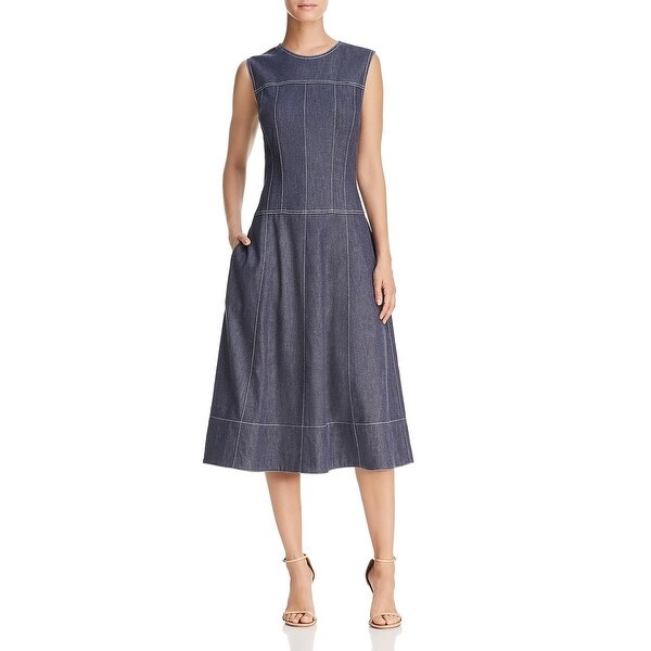 denim fit and flare midi dress