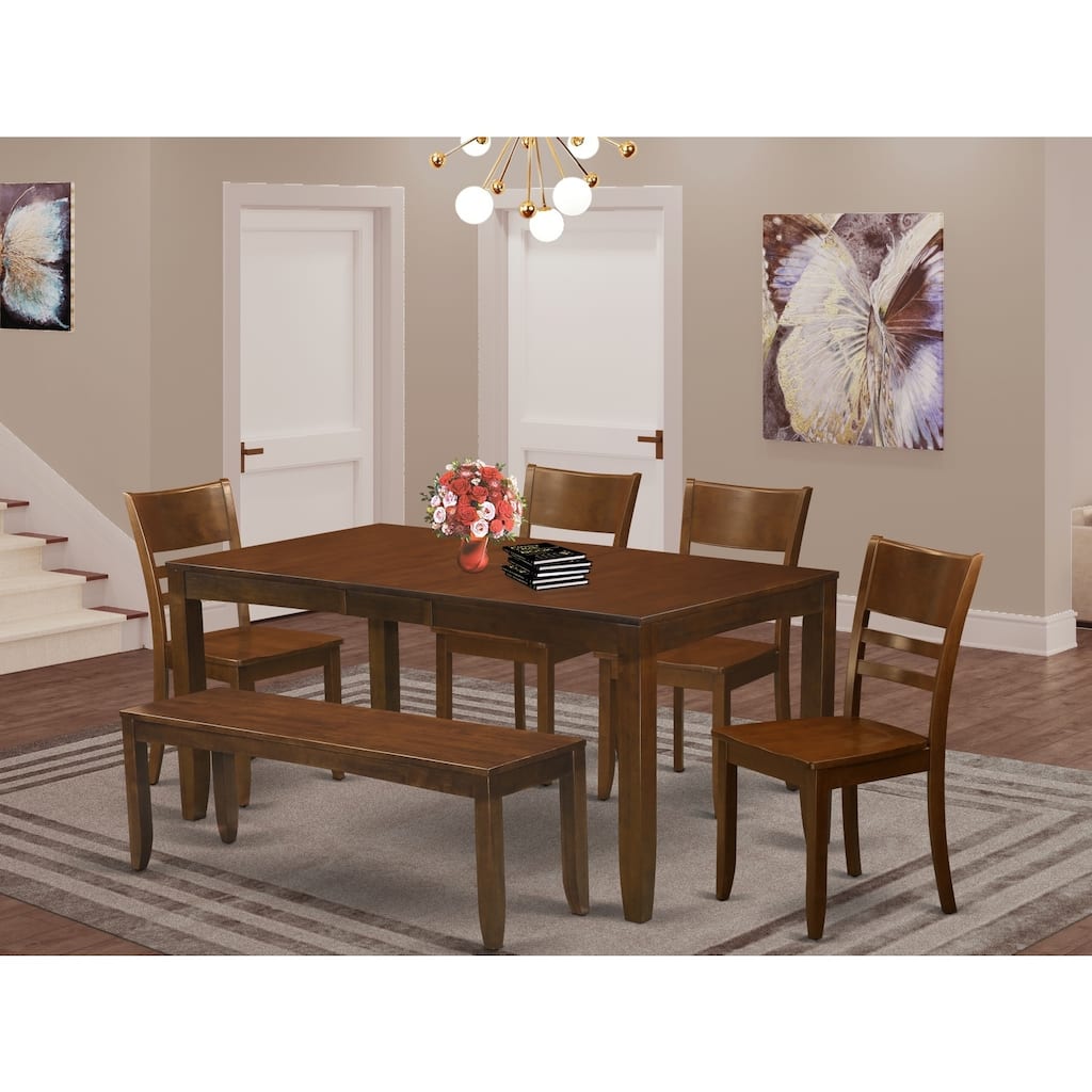 Island Oasis Dining Set - Table & Bench with 4 Chairs - 54"/66" Extendable Table