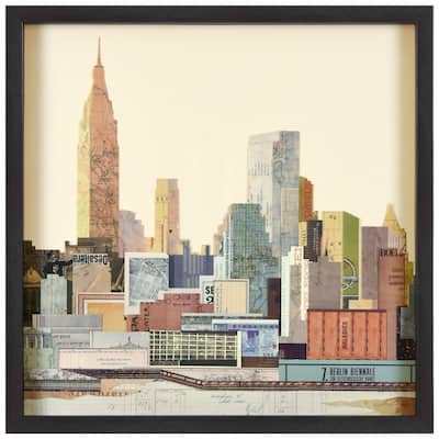 New York City Skyline C' Alex Zeng's dimensional collage, under glass & a black shadow box frame