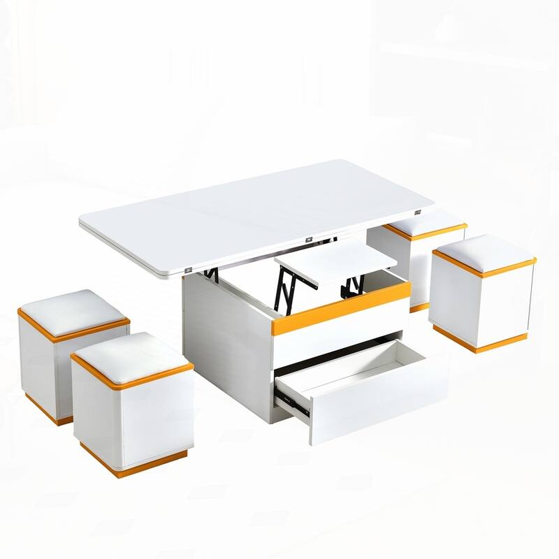 Lift-Top Coffee Table with 4 Storage Stools