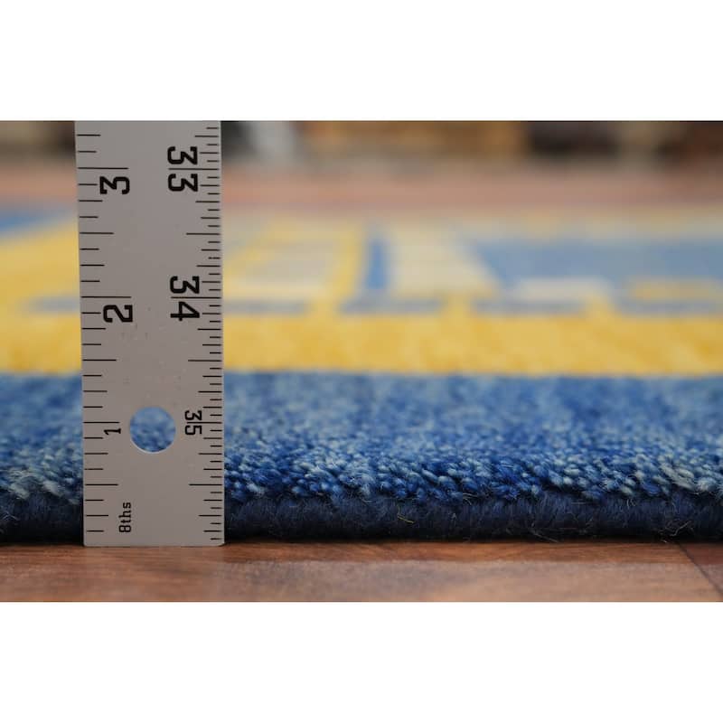 Hand Knotted Oriental 100% Wool Carpet Modern Geometric Navy Blue & Blues Gabbeh Area Rug - 6' 5'' X 4' 5''