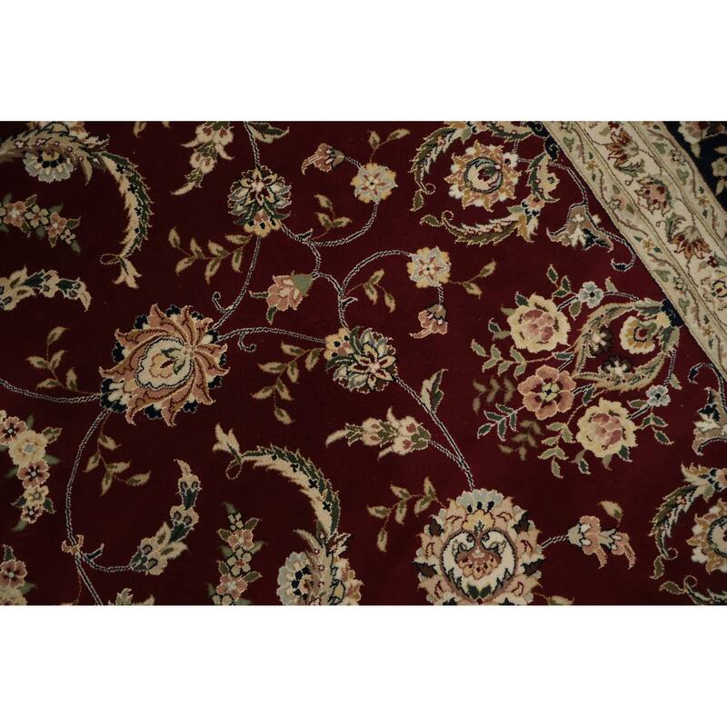 Hand Knotted Oriental 100% Wool Carpet Traditional Floral Red Aubusson Area Rug - 14' 0'' X 9' 10''