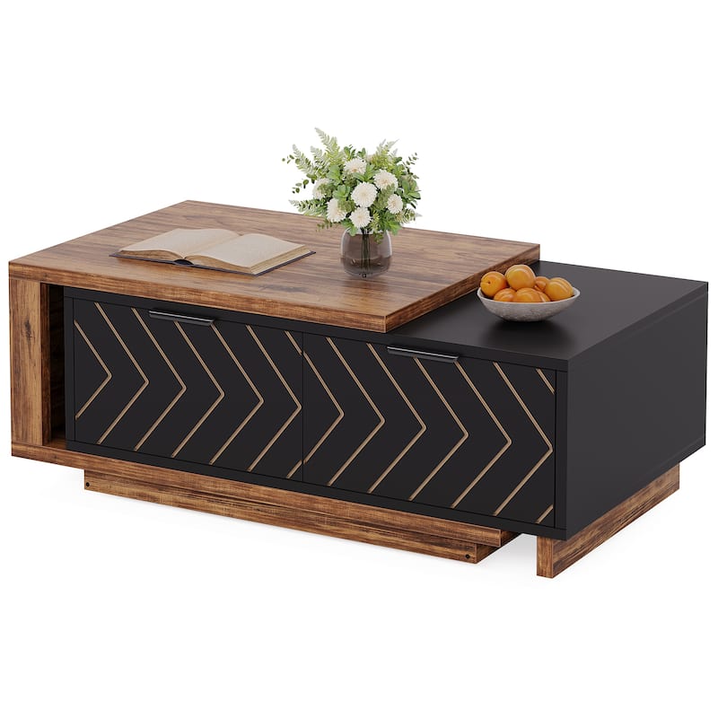 Wood Extendable 2-drawer Coffee Table with Sliding Tabletop