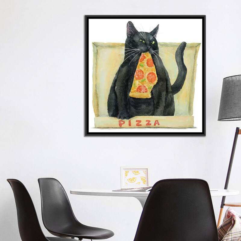 iCanvas "Black Cat And Pizza" by Alexey Dmitrievich Shmyrov Framed